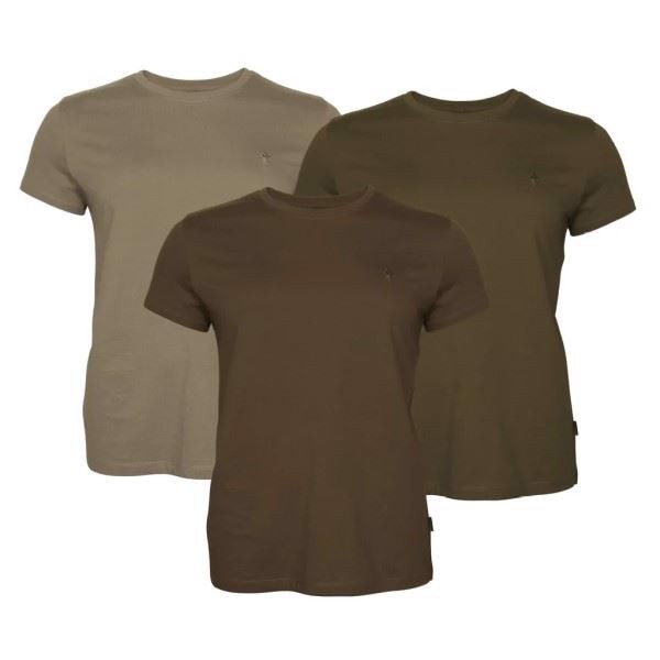Pinewood 3 pak T-shirt til Damer, set i farven Khaki, Hunting Brown og Grøn