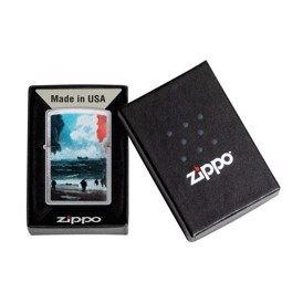 Zippo Lighter med motiv af D-Day Landing set i æske